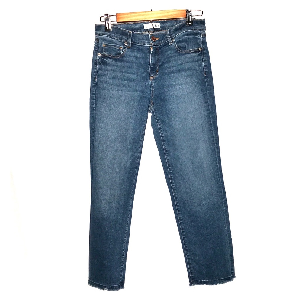 LOFT Dark Wash Cropped Ankle Jeans Raw Hem- Size 4
